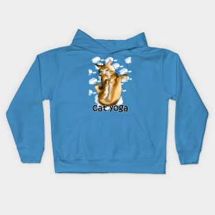 Yoga practice for a cartoon ginger cat Kids Hoodie